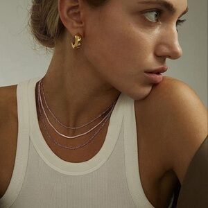 14k Silver Plated 3pc Herringbone Chain Necklace Set
